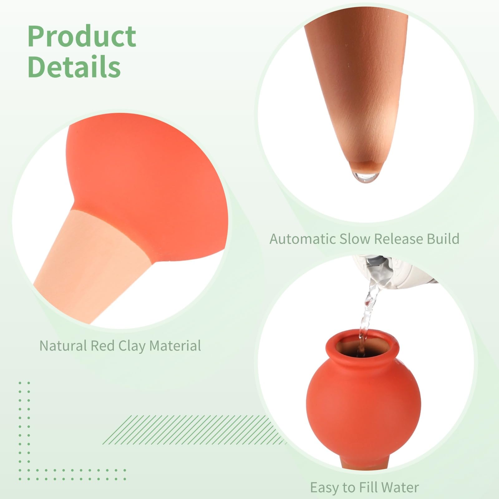 Varku Lot de 8 pics d'arrosage automatique en terre cuite pour plantes en pot à libération lente - Supporte l'humidité de 3 à 5 jours pour les vacances