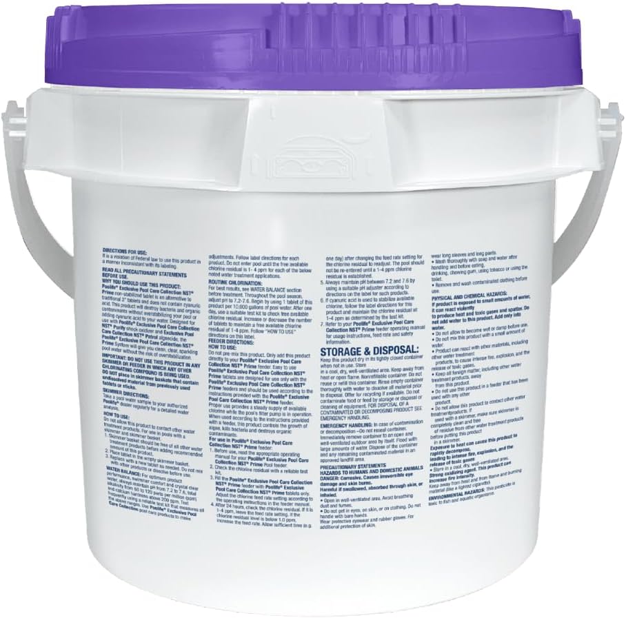 Poolife NST Prime Tablets 20 lb – Stabilizer-Free Chlorine Sanitizer – Skimmer-Use Only – Includes 2 Scum Socks and 7-in-1 Test Strips