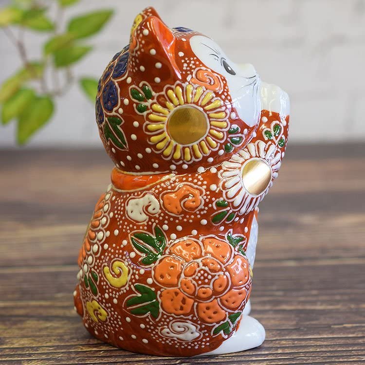 置物  陶芸品 Amazon.co.jp: 開運 九谷焼 お祈り猫 赤盛 風水 グッズ 陶器 置物