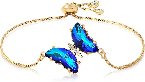Collar chapado en oro de 18 quilates, collar y pulsera de cristal de mariposa para mujer, joyería de mariposa para regalos de mujer, collares con