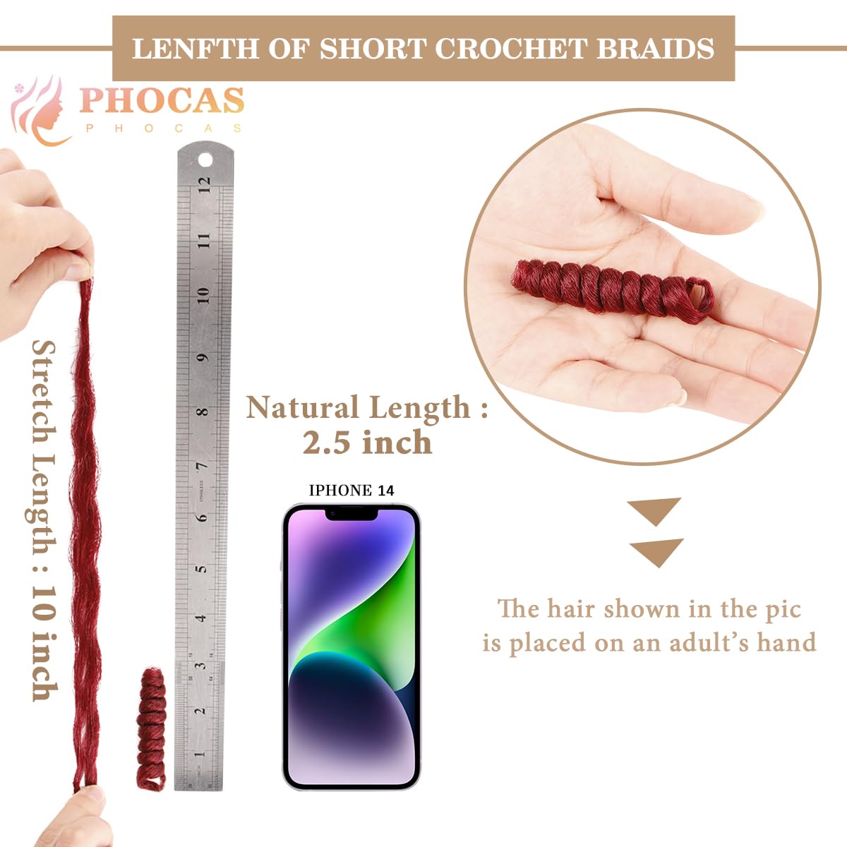 PHOCAS 10Inch 5Packs Red Short Curl Crochet Hair for Women 6MM Braids Synthetic Hair Crochet Tapered Cut for DIY Mohawk Ponytail Bun Afro Braided Wigs?20Roots/Pack)