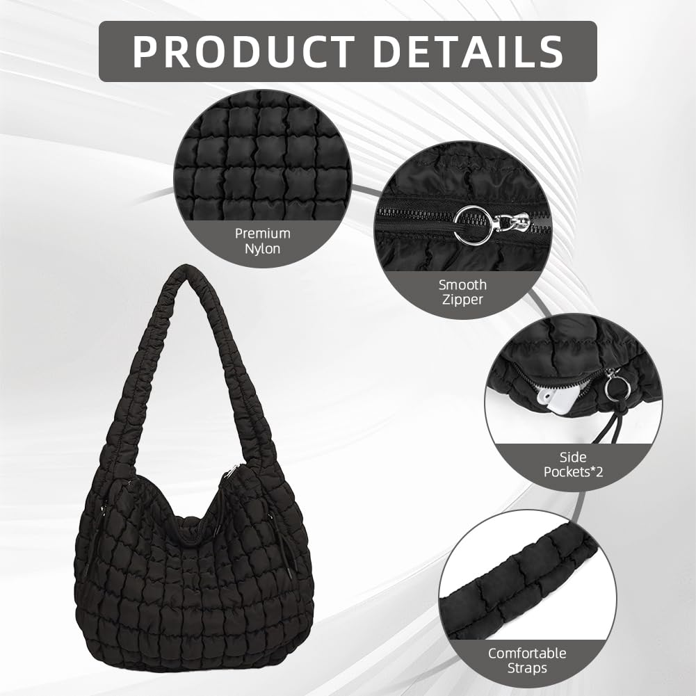 Aucuu Sac Fourre-tout Matelassé, Sac Matelassé Femme, Sac à Main Matelassé Femme en Nylon, grand sac à main rembourré en duvet de coton doux, Sac Fourre-tout Rembourré Matelassé Mode Décontracté