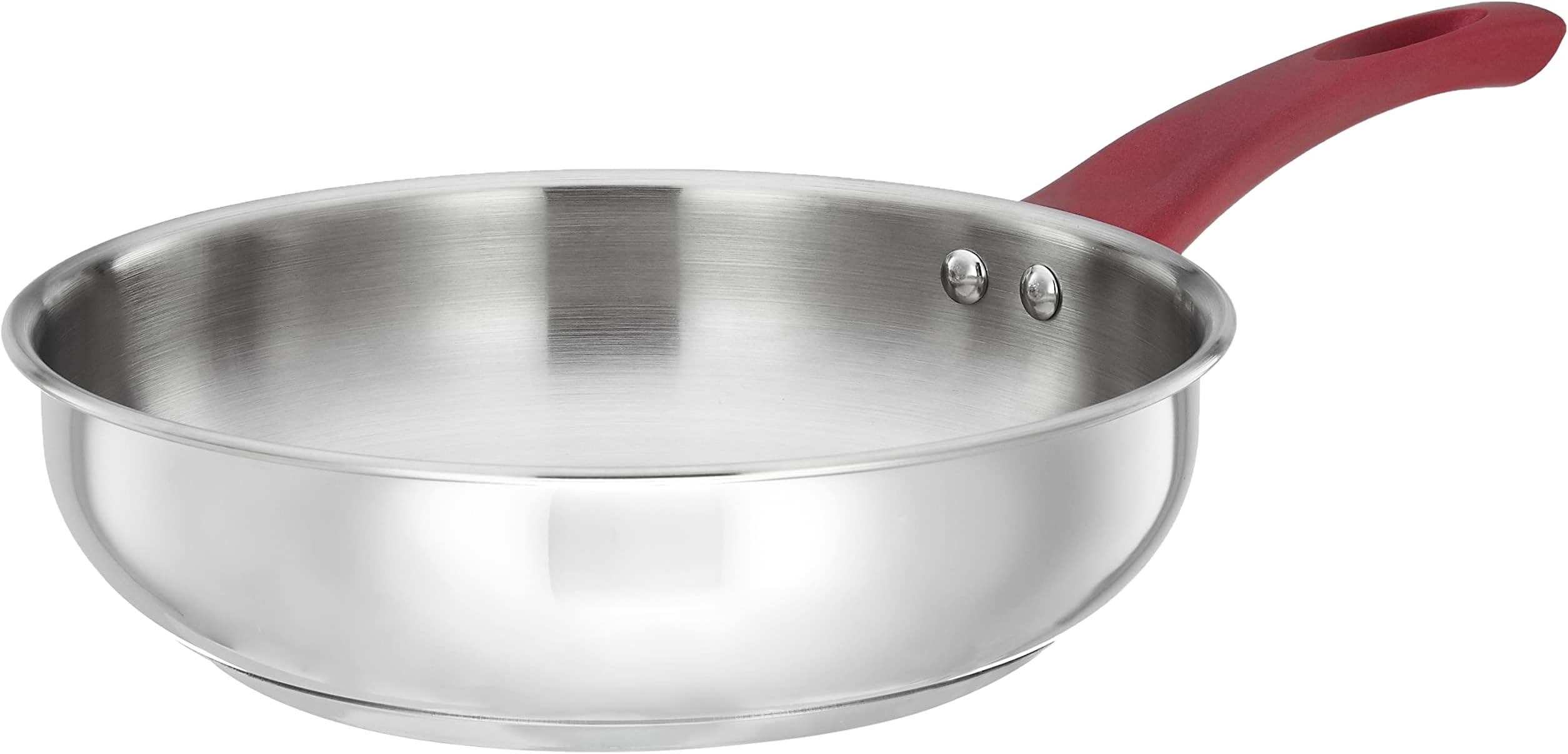 Amazon Brand - Solimo Stainless Steel Heavy Bottom Fry Pan | Three Layer Impact Forged Bottom for Durability | Premium Look with Soft Touch Handles and Knob, 24 cm|Induction and Gas Stove Compatible