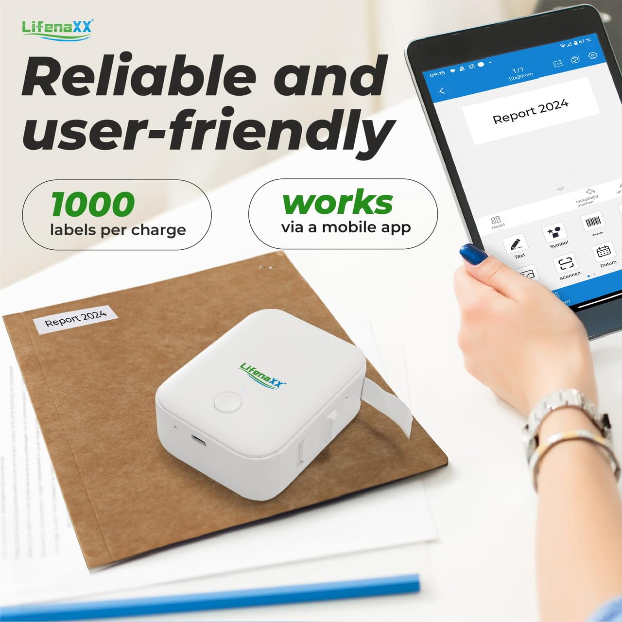 Lifenaxx Portable Thermal Label Printer with Label LX-048, Wireless App-Based Printing, USB-C Rechargeable - Image 4
