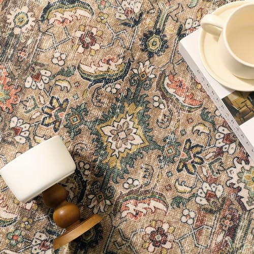 2x3 Washable Area Rug Brown Vintage Distressed Entryway Kitchen Non Slip Low Pile Throw Rug Living Room Bedroom Indoor Doormat Small Soft Carpet for Entrance Dining Room Bathroom