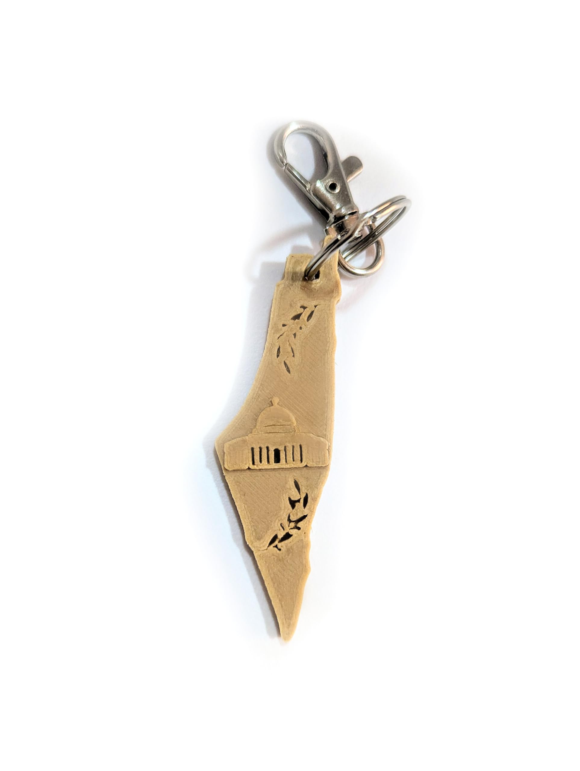 GenericPalestine Map Keychain, with Dome of the Rock and Olive Leaves, Eco-Wood, with Swivel Snap Hooks, Key Rings, and Gift Box