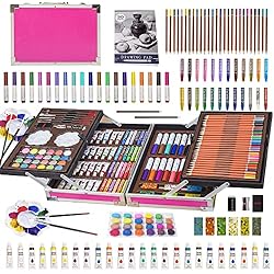 Amazon Maletin Pinturas Niños KINSPORY Maletin Pinturas para Niños, 139 Piezas Juegos de Dibujo, Pinturas para Niños, Acuarelas Niños, Lapices de Dibujo (Rosa)