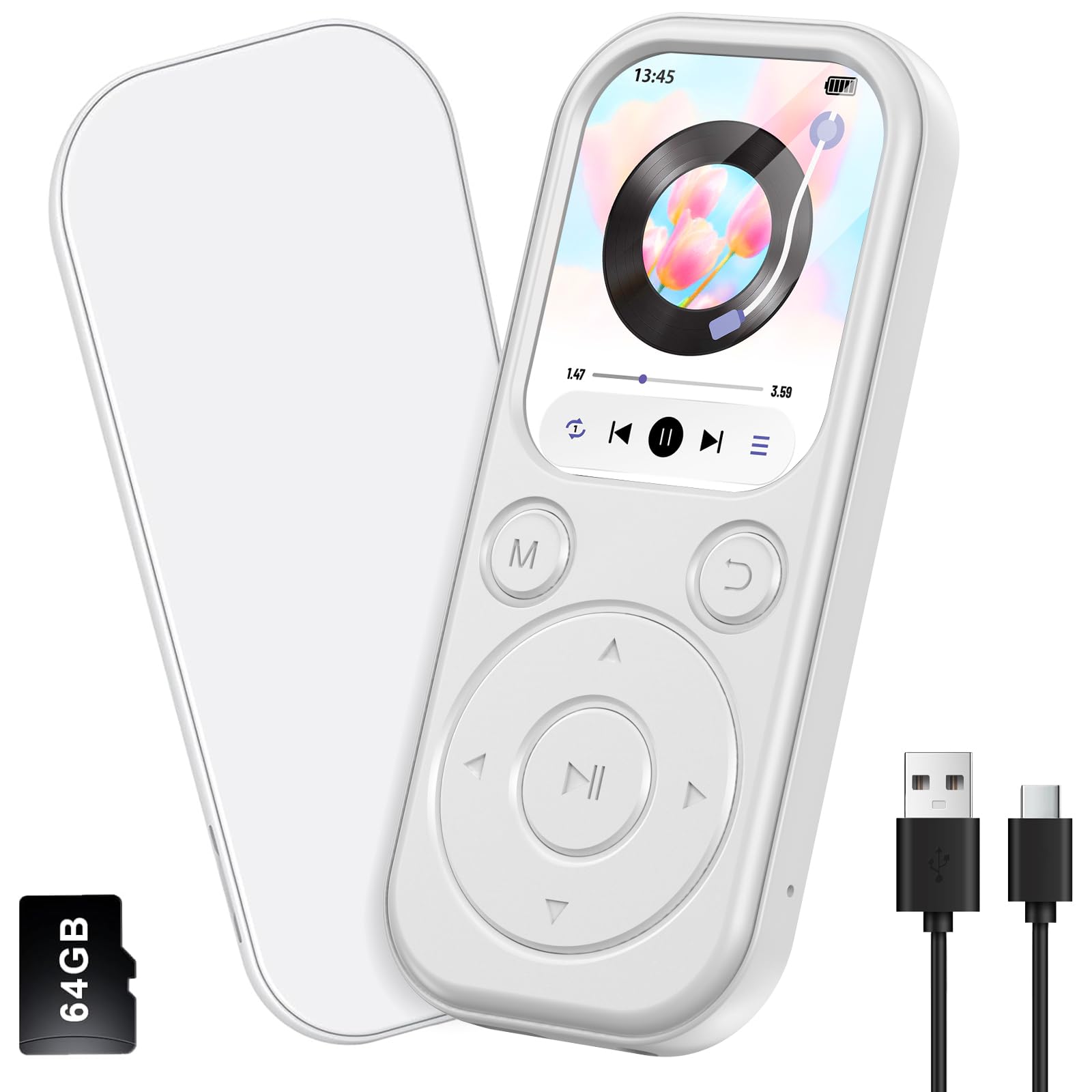 MP3プレーヤー 【双方向ブルートゥース5.3&本体26g業界最小型】内蔵スピーカー 音楽プレーヤー デジタルオーディオプレーヤー 小型 64GB大容量SDカード付き 128GBまで拡張可能 EQサウンド 変速再生 ランダム再生 TypeC式 操作簡単 FMラジオ 電子ブック 写真 通勤通学 スポーツ 語学学習 26g超軽量 軽い 使いやすい 子供向け 日本語説明書付き(ホワイト)