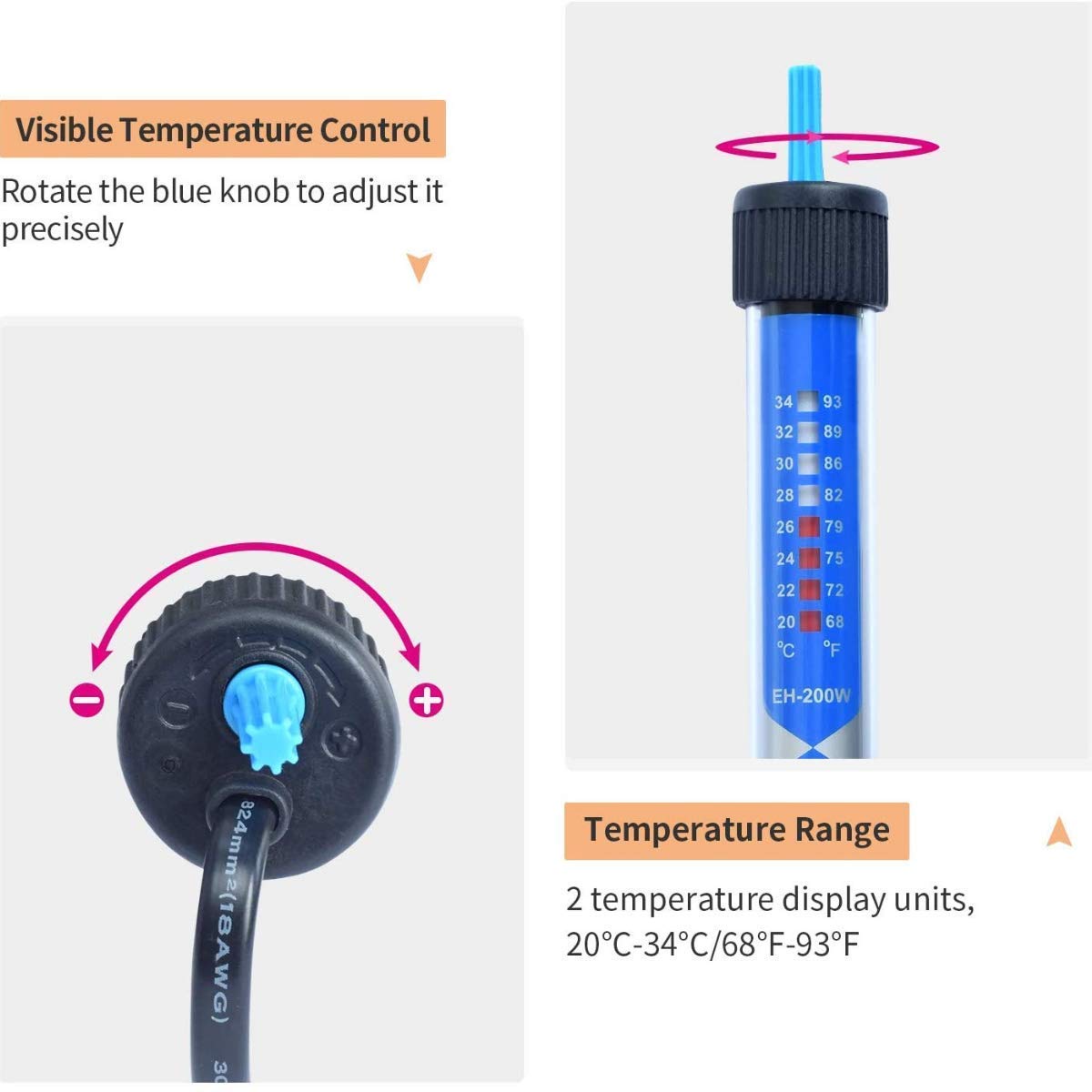 Colourful - High Glass Submersible Automatic On/Off Facility Heater to Aquarium Fish Tank | Warm Temperature | Control knob | Aquarium Accessories for Fish Tank (150w, 20 to 80 Litre Tank) 2