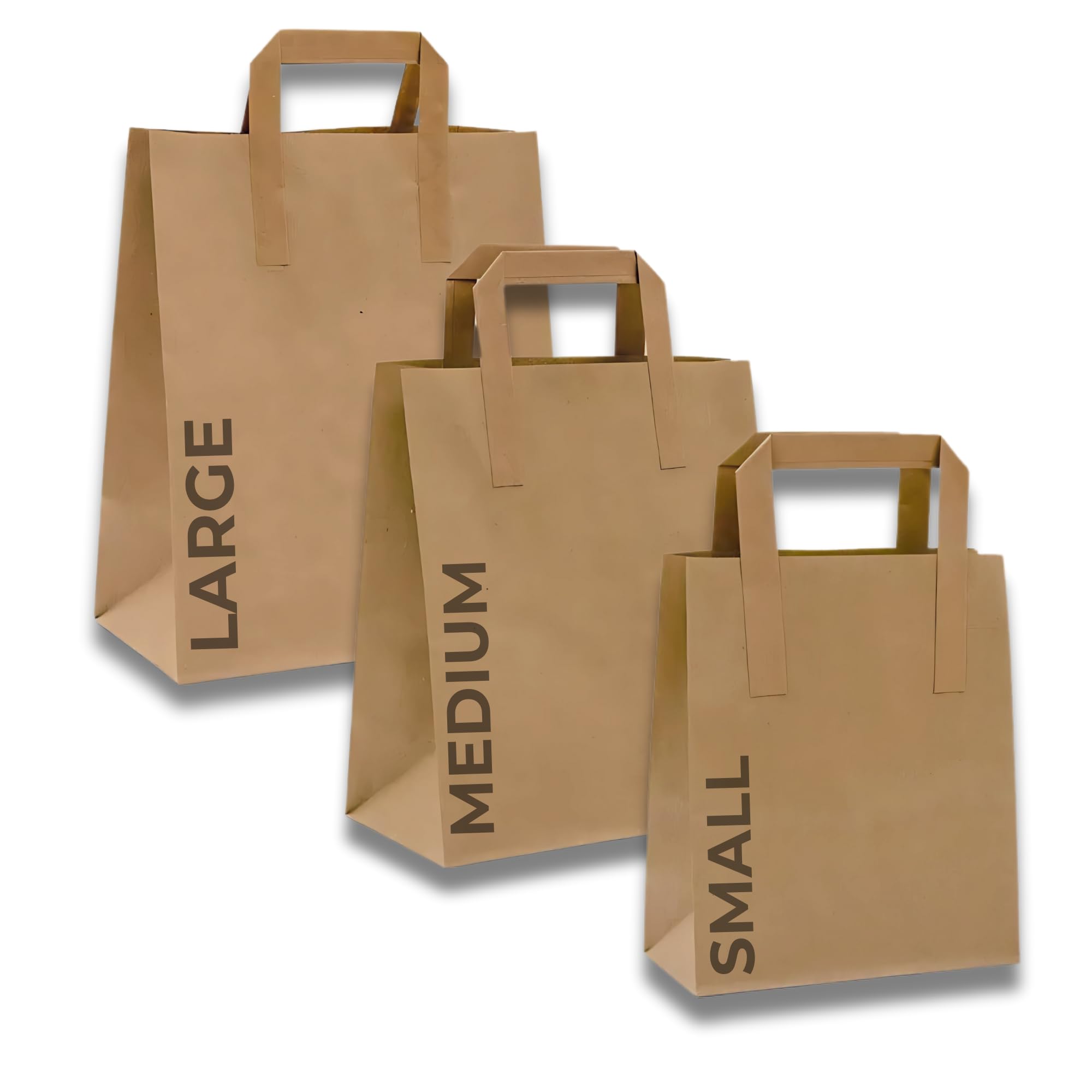 Caterco Brown Large Paper Bags With Handles - 500 Pack, 10X12x5.5" (30X26x14cm) - Biodegradable Kraft Bags For Food Takeaway, Groceries, Gift, Delivery & Events - Large - (30X26x14cm) - 500 Pack