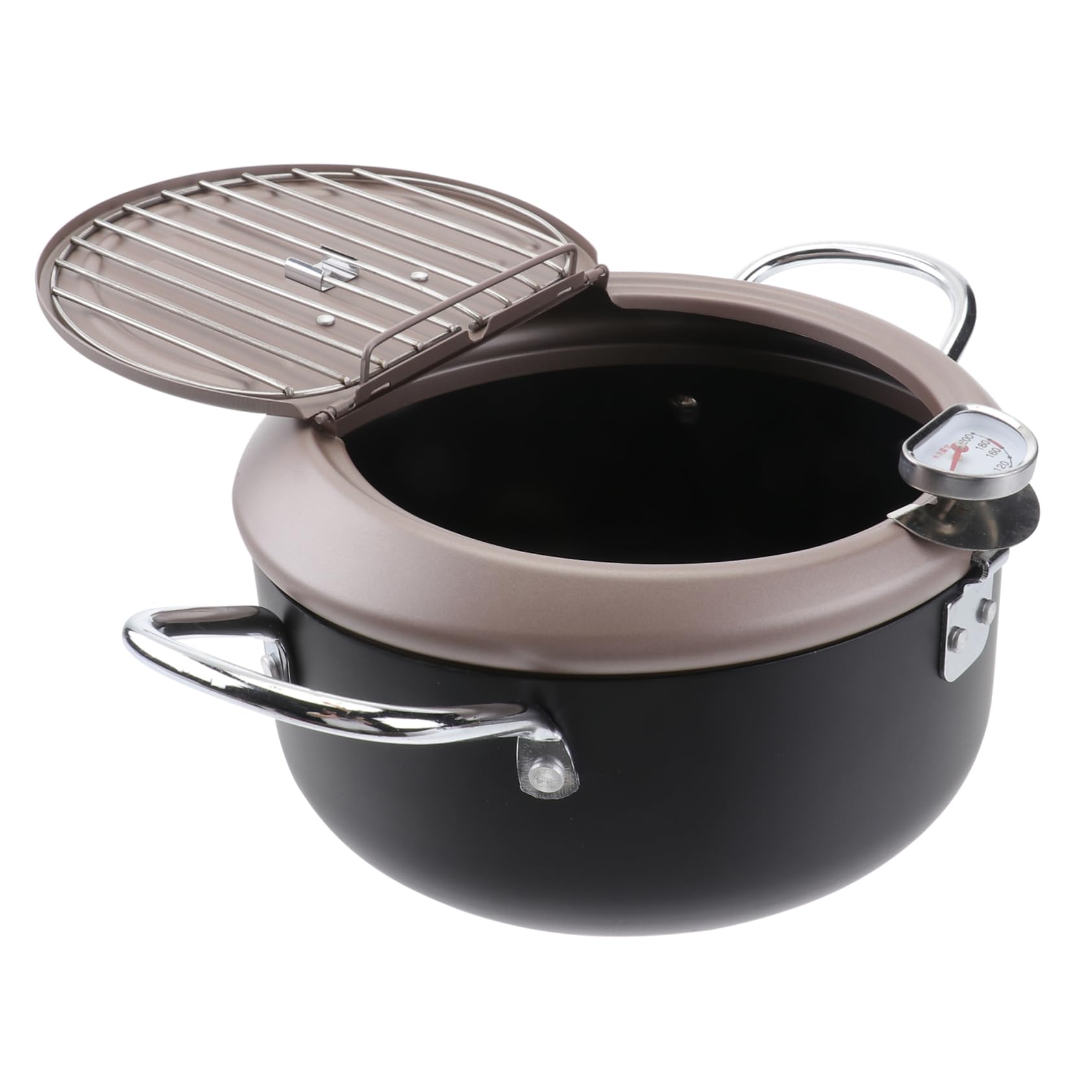 ULTECHNOVO Japanese Style Fryer Pan with Oil Filter Holder Tempura Frying Pot with Thermometer Lid Easy Pour Spout for Gas and Electric Stoves for Fried Chicken and Tempura