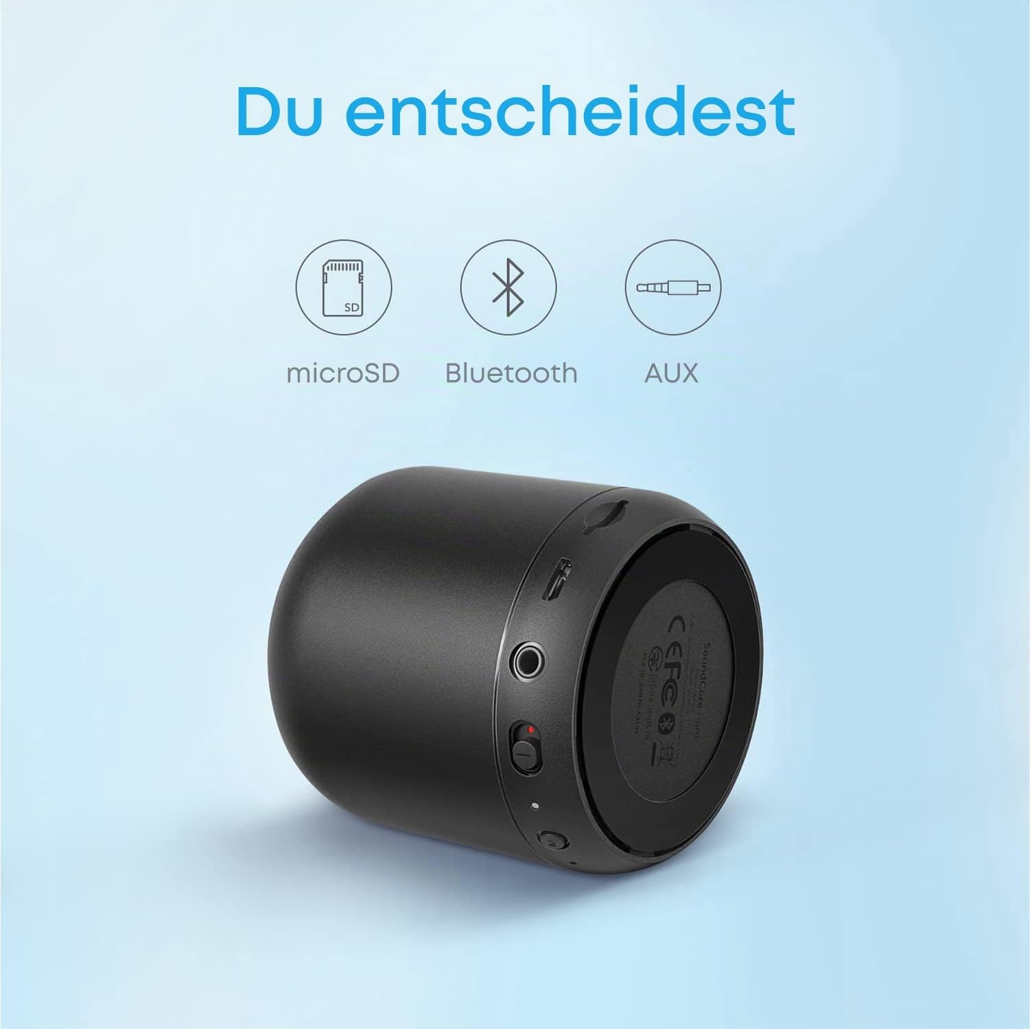Anker Soundcore mini Bluetooth Lautsprecher mit 15 Stunden Spielzeit, Fantastischer Sound, 20 Meter Bluetooth Reichweite, FM Radio und intensiver Bass(Schwarz)