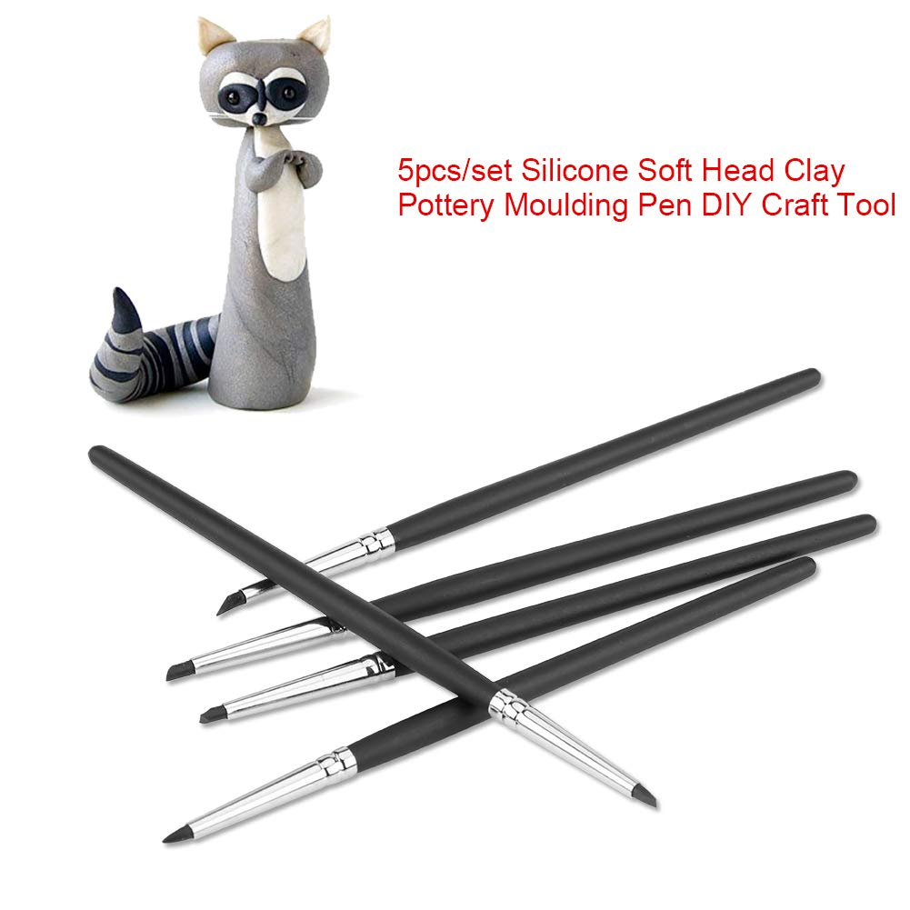 Set Di 10 Pennelli In Silicone Per Modellare Argilla – Punte Da 5 E 8 Mm, Manici In Legno Nero – Per Scultura, Ceramica E Pittura