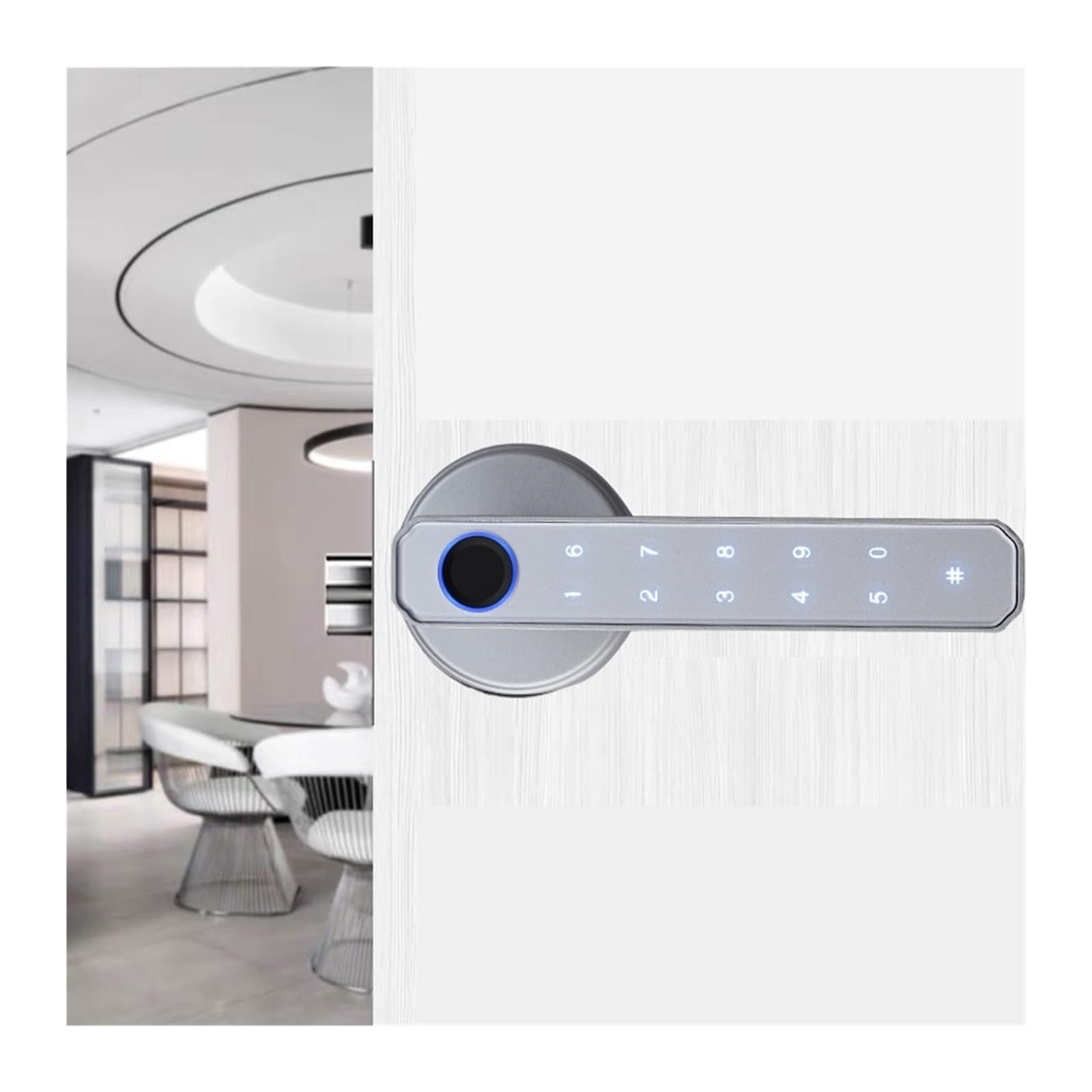 Poignée de porte intelligente à empreinte digitale et serrure Bluetooth connectée - Argent