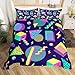 80s 90S Fashion Style Bedding Set Queen Size,Retro Memphis Style Pattern with Geometrical Shapes Duvet Cover for Kids Child,Funky Hipster Old Fashioned Comforter Cover Geometric Bedroom Decor