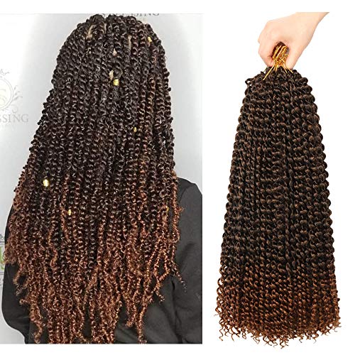 7Pcs Ombre Passion Twist Hair 18 inch Passion Twist Braiding Hair Water Wave Hair Passion Twist Crochet Braids Crochet Hair Extensions (7pcs 1B/30)