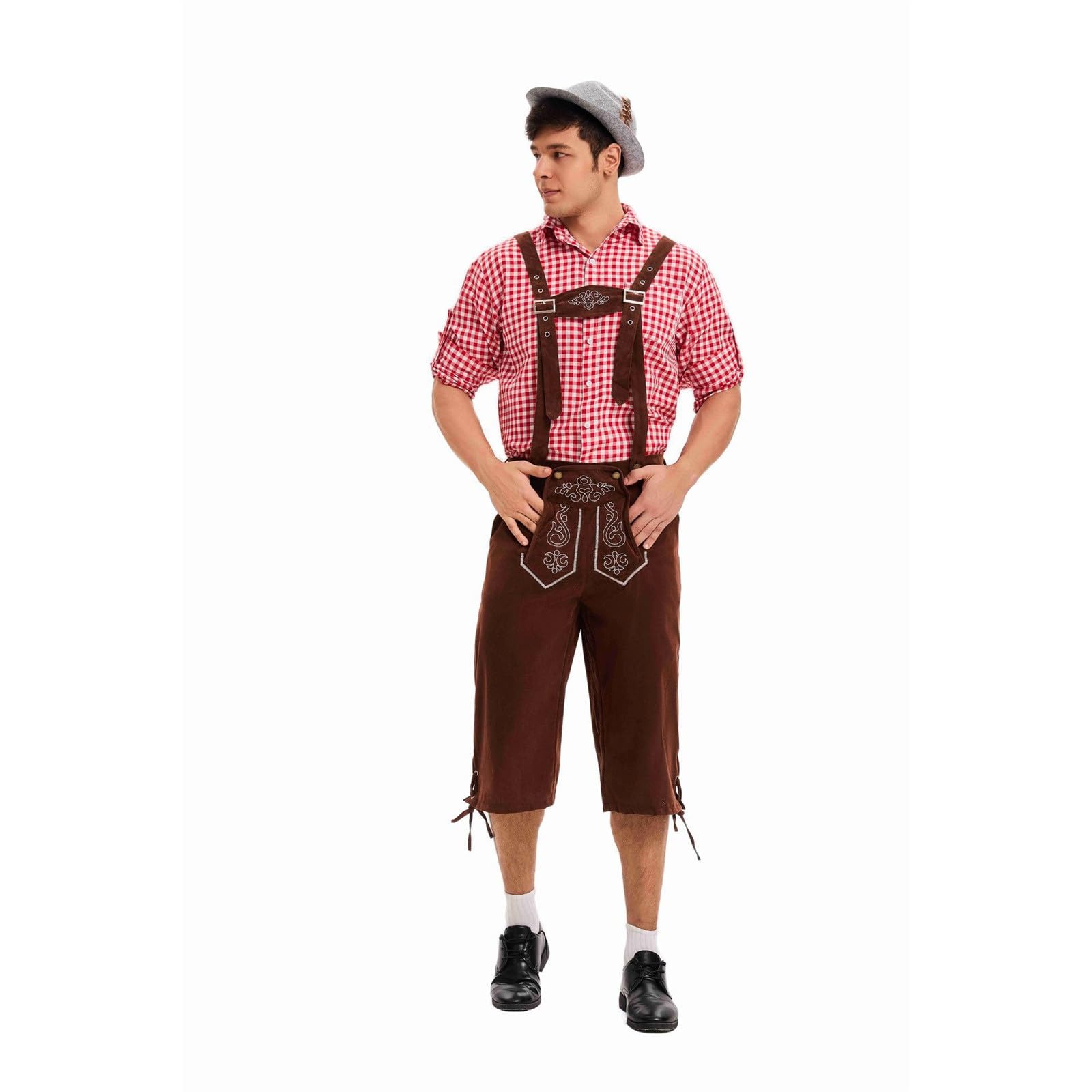 Generisch 2026 Oktoberfestkostüme für Herren traditionelle Bierfest-Kleidung mit Hosenträgern Cosplay-Outfit für Feiern historische Gewandung für Veranstaltungen Feste