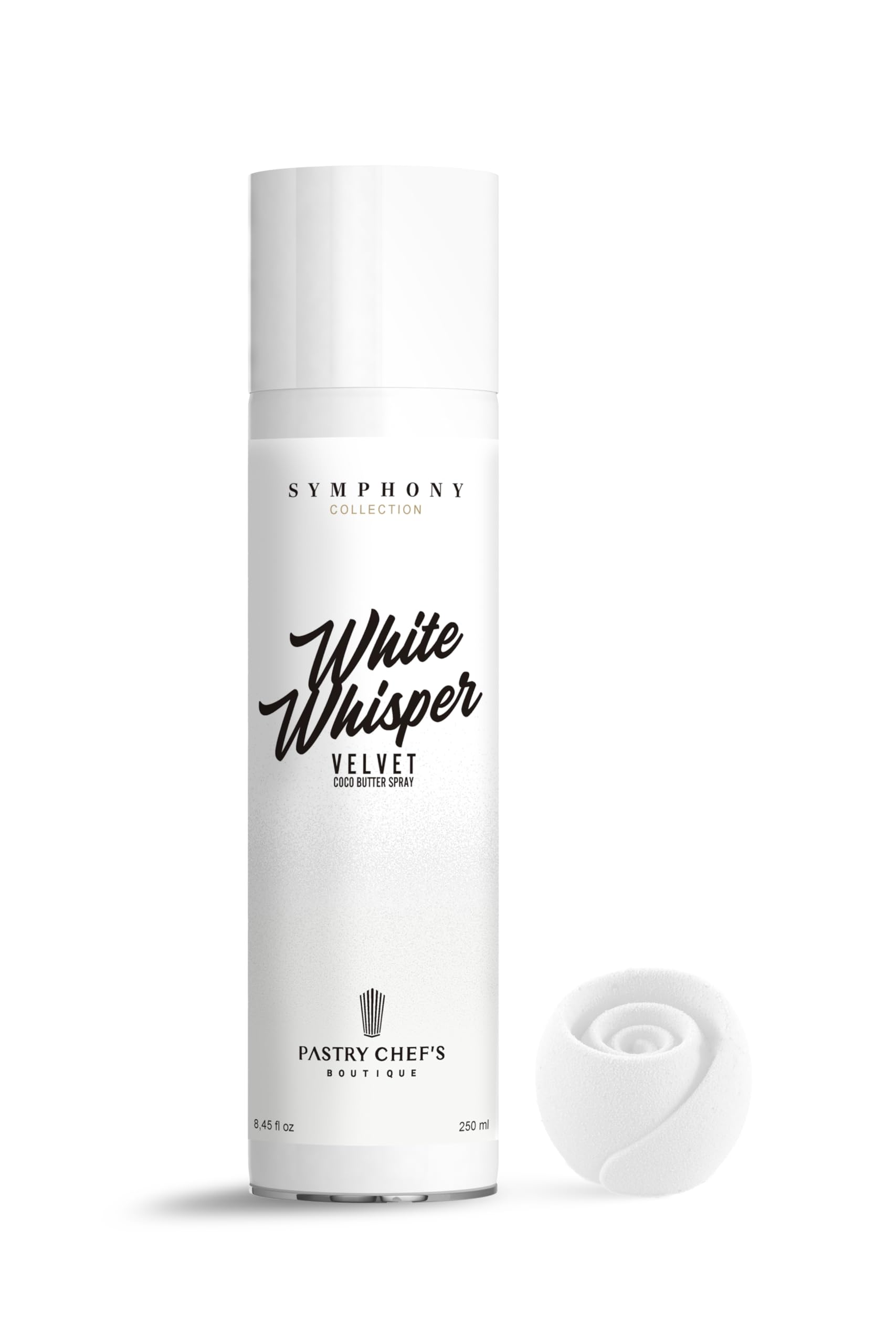 Pastry Chef's Boutique Symphony Collection Velvet Texture Effect Cocoa Butter Color Spray for Pastry and Cake - 8.4 Oz. (White Whisper, 8.45)