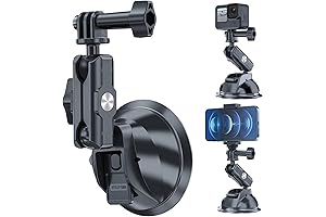Suction Cup Car Mount with Phone Holder for GoPro, Insta360 & DJI Action Cameras