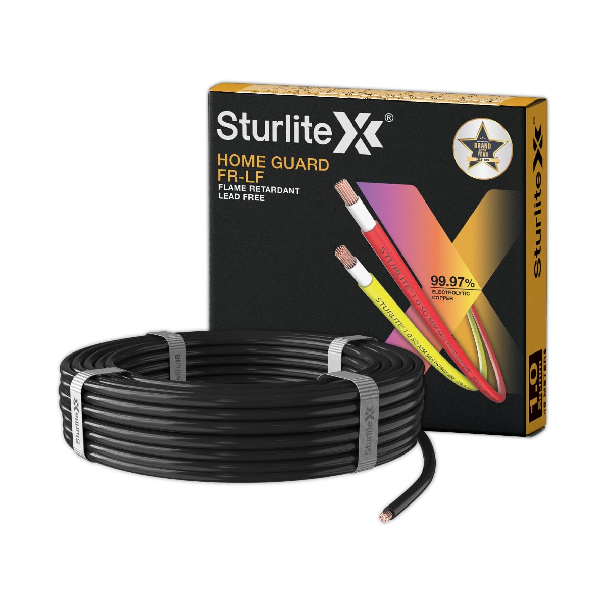 Sturlite Home Guard FR-LF 45 Meter Wire, (1 Sq.mm) PVC Insulated Pure Copper Wire| Multi-Strand, Fire Retardant and Anti Rodent Single Coil Flexible Cable for Domestic & Industrial Connections (Black)