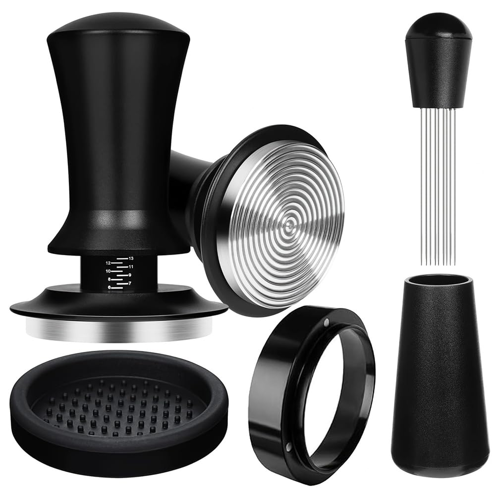 Vjsujehgy Coffee Tamper Set with Spring Loaded Tamper Tamper Mat Dosing Funne WDT Tool Espresso Coffee Distribution Stirrer