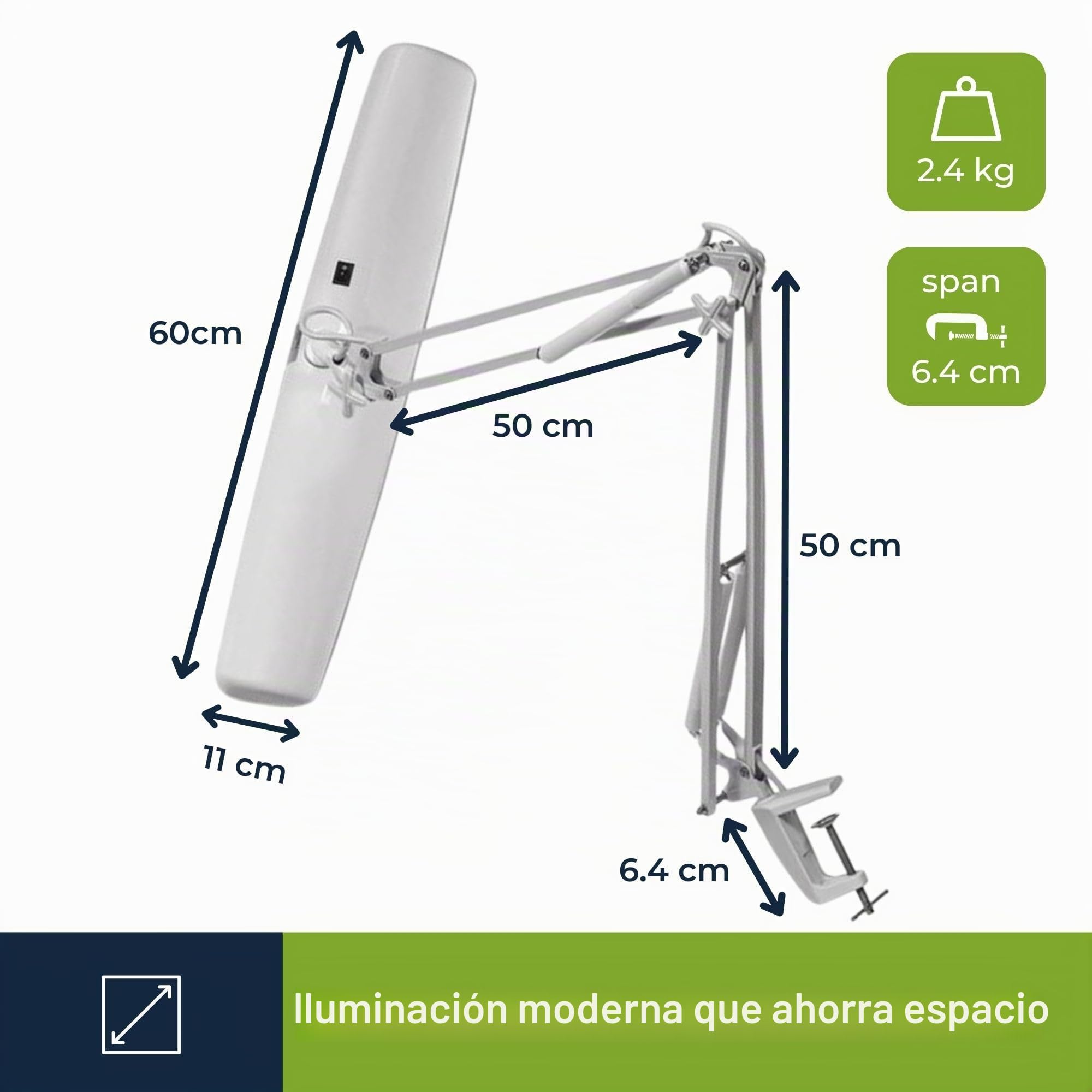 Velleman Lámpara de escritorio con pinza, lámpara de trabajo 3x 14 W, 2700 lm, luz día 6500 K, pantalla ancha de 60 cm, lámpara blanca para oficina, hobby, manicura, costura y precisión