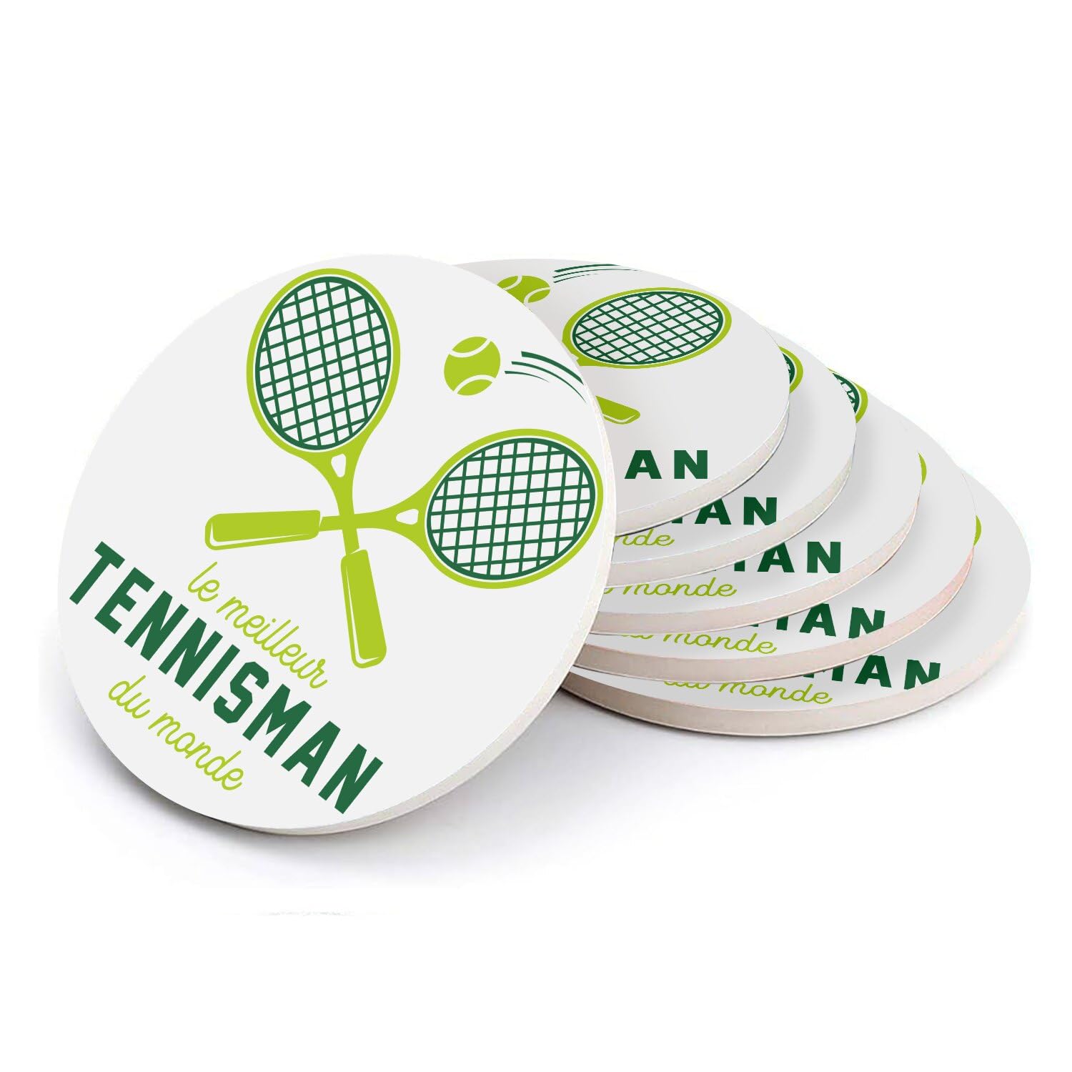 Sous verre ronds en céramique Tennisman du Monde | Lot de 6 dessous de verre sport 108x108mm
