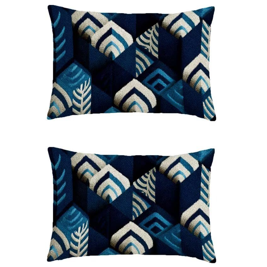 Housse de coussin 50x60cm imperméable en lin bleu marine pour extérieur
