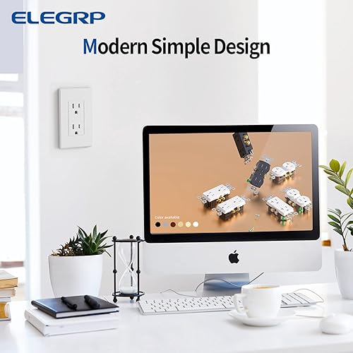 Miniatura 7 de ELEGRP Enchufe eléctrico de pared estándar de color blanco mate, 15 A, 125 V, 2 polos, 3 cables, no resistente a manipulaciones, NEMA 5-15R,