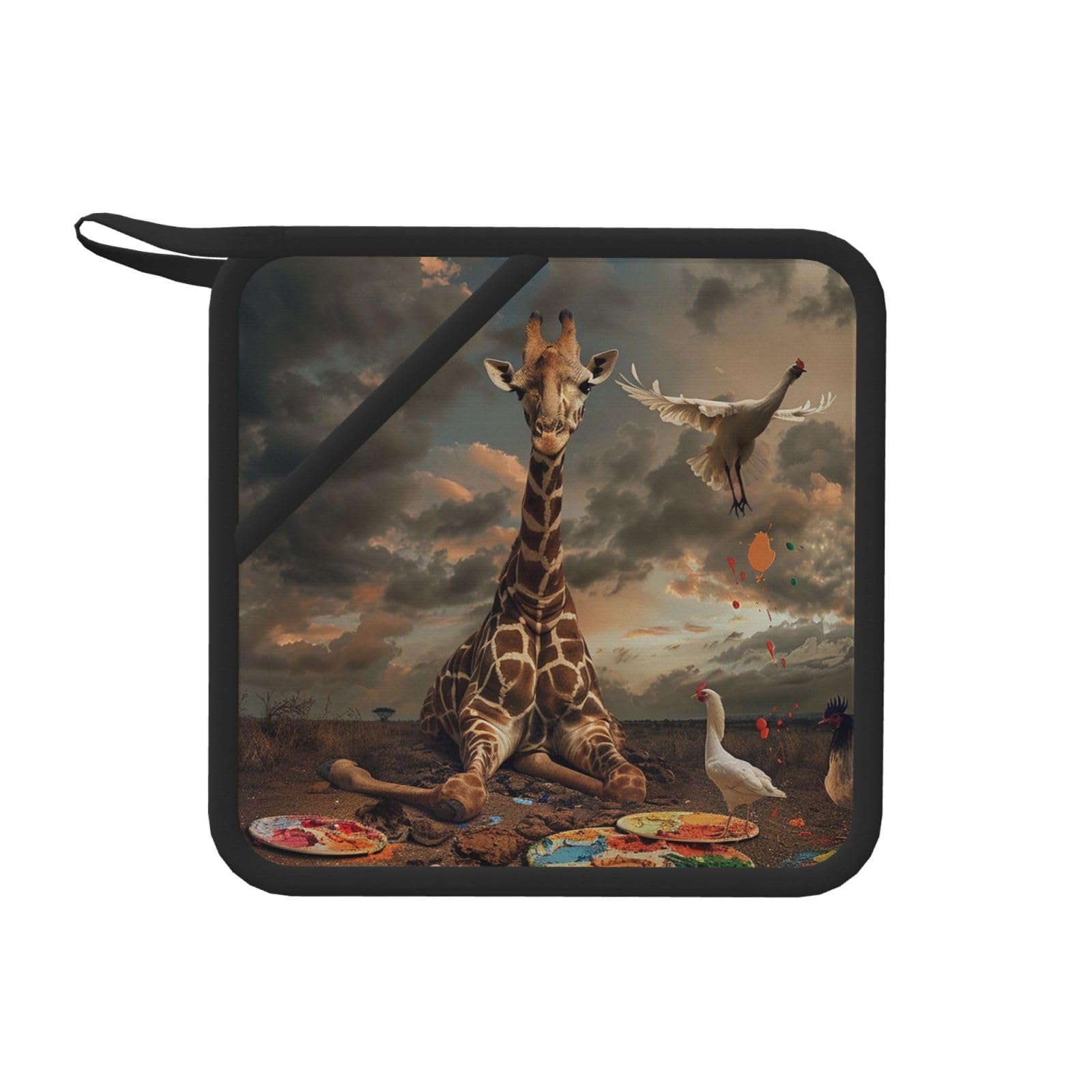 Pot Holders Set of 2 Kitchen Heat Resistant Potholders Giraffe Sitting Image Silicone Aunty-hot Pad Cotton Lining Oven Hot Pads for Cooking Baking BBQ Microwave Kitchen