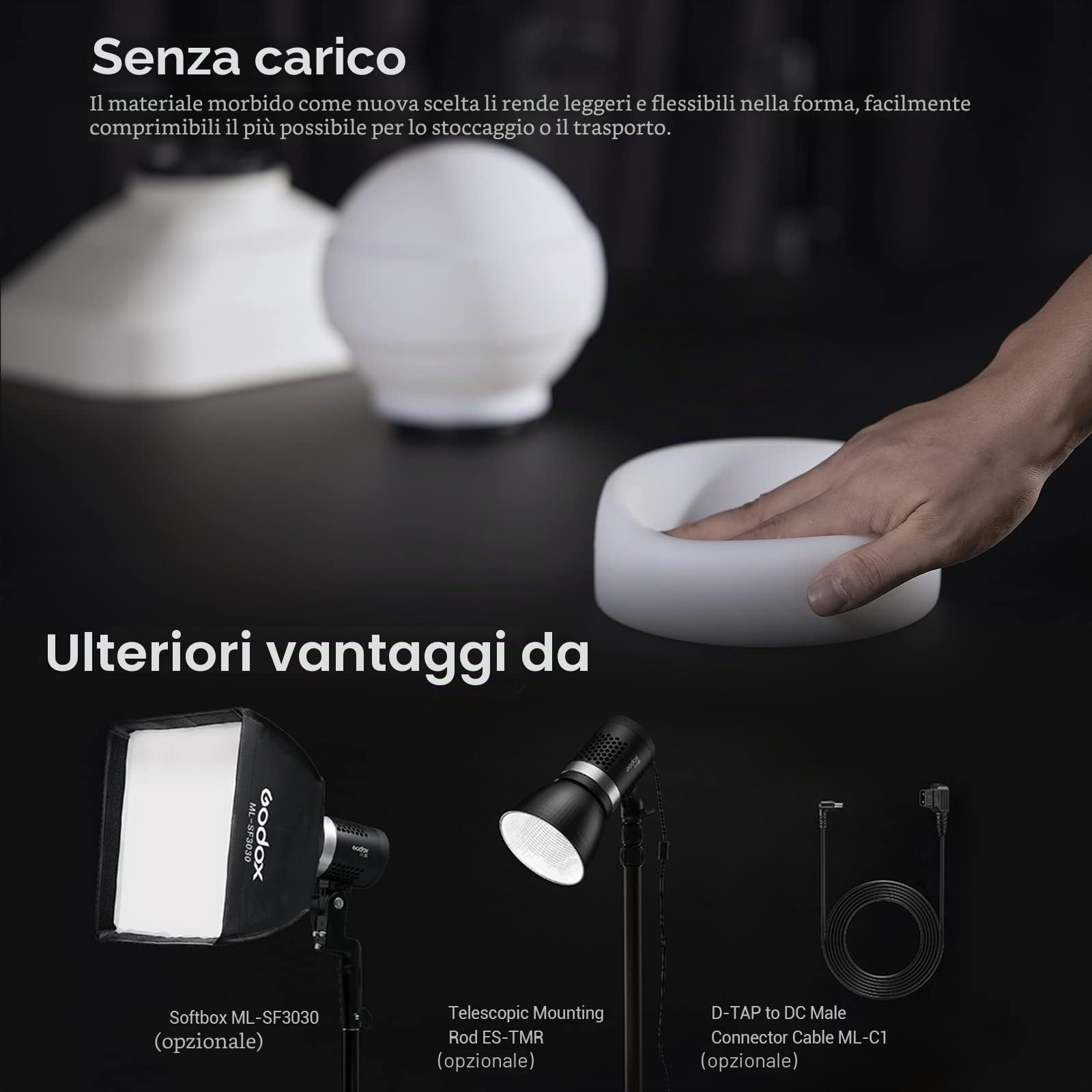 Godox ML30 Luce LED Fotografia 5600K Perline Lampada COB CRI 96 TLCI 97 Modalità Silent 12 Effetti FX Godox-Mount può Essere Utilizzato con ML-CS1625 ML-CD15