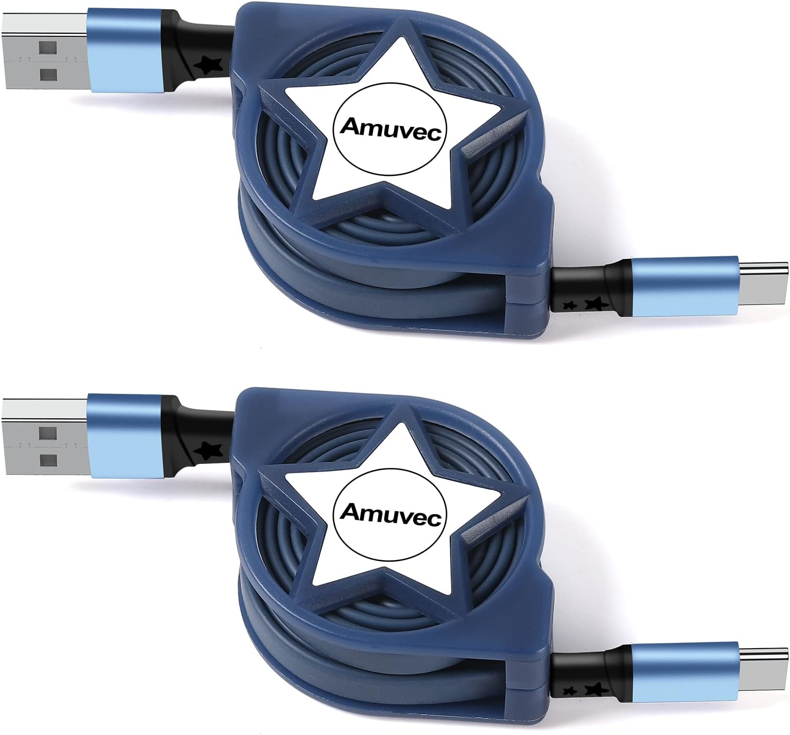 USB Type C Cable [3.3ft 2 Pack], QC 3.0(3A) Retractable USB C Power Data Fast Charging Cord, Compatible for Samsung Galaxy S24 S23 S22 S20 Ultra, LG, Pixel, Echo Dot, PS5, Cell Phones Tablets and More
