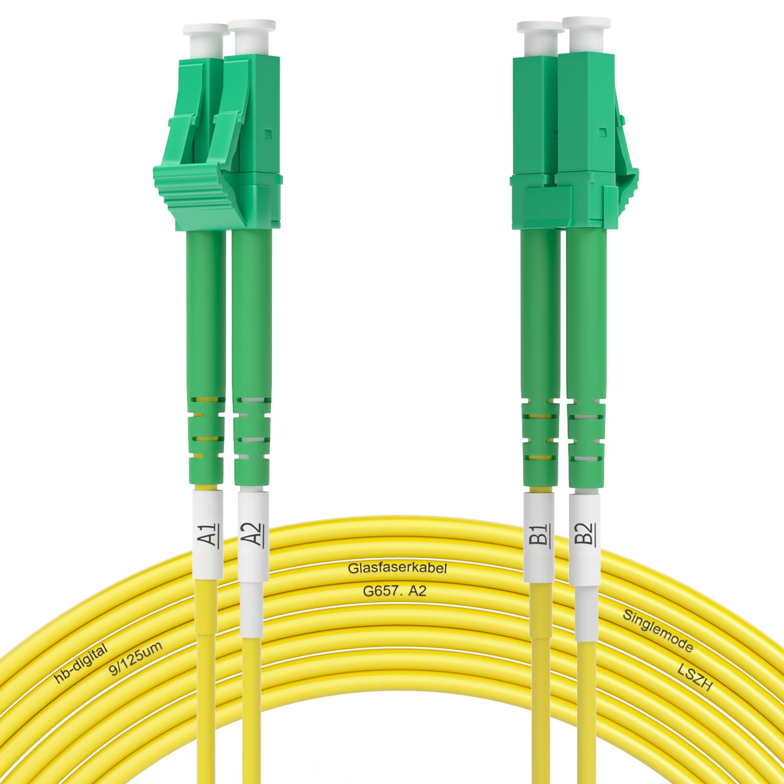 HB-DIGITAL 7,5m Glasfaserkabel Duplex OS2 LC/APC auf LC/APC – Singlemode LWL Glasfaser Patchkabel – 9/125µm 1/10/40/100 Gbit/s LSZH LAN Kabel Geeignet für Telekom, Vodafone, Fritzbox - Gelb