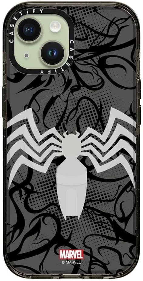 CASETiFY Impact iPhone 15 Case [Spider-Man Co-Lab / 4X Military Grade Drop Tested / 8.2ft Drop Protection] - Venom Suit - Matte Black