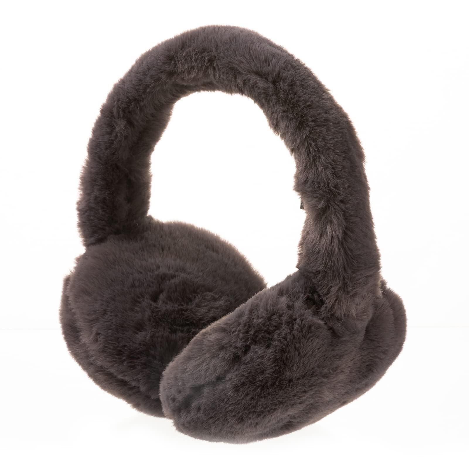 Hengning Unisex Dark Grey Women’s Foldable Fluffy Faux Fur Earmuffs For Winter(Dark Grey)