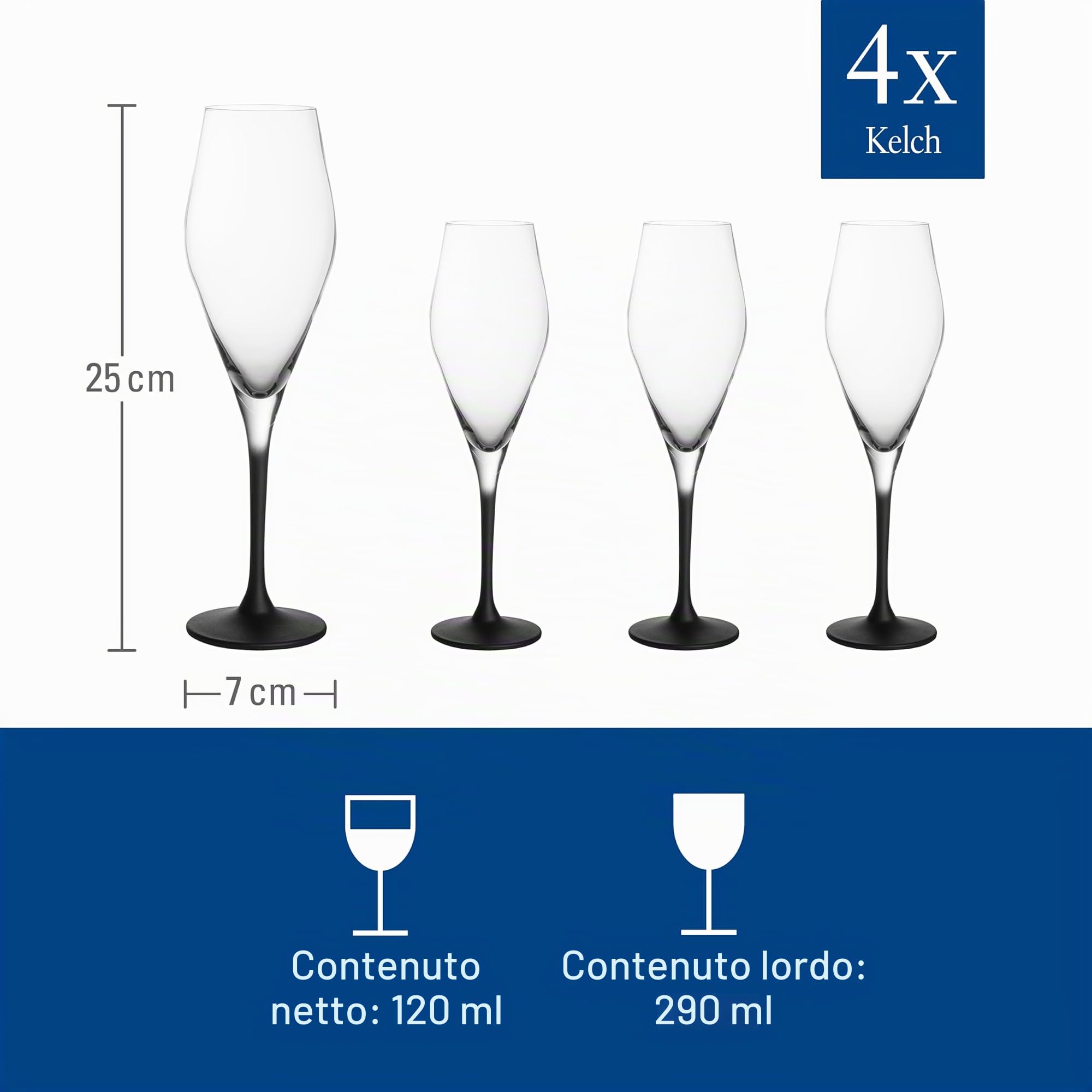 Villeroy & Boch - Manufacture Rock Flute Set 4 Pezzi 120 ml Trasparente, Bicchiere di Champagne, Flute Prosecco, Set Bicchieri Champagne, Cristallo