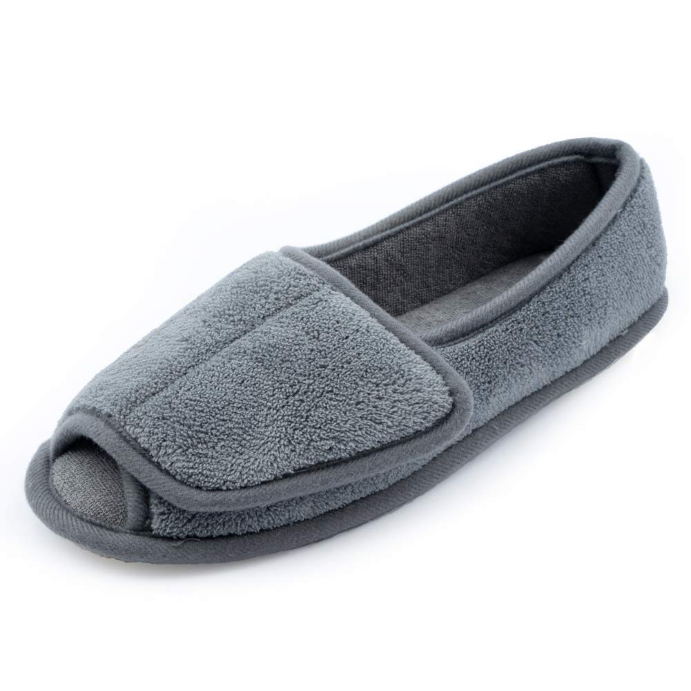 Git-upDiabetic Slippers for Women Memory Foam Arthritis Edema Adjustable Open Toe Swollen Feet Slippers Bedroom House Indoor Outdoor Shoes with Rubber Sole