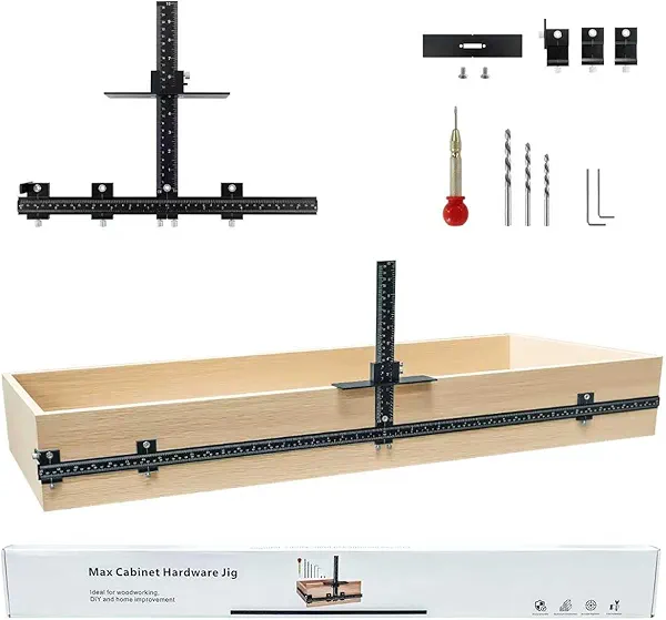 BaoNeedy 44" Max Cabinet Hardware Jig, with 16" Cabinet Handle Jig and Auto Center Punch, Aluminum Alloy Cabinet Handle Template Drill Guide, Cabinet Pull Jig for Handles/Knobs/Pulls, Drawer/Door