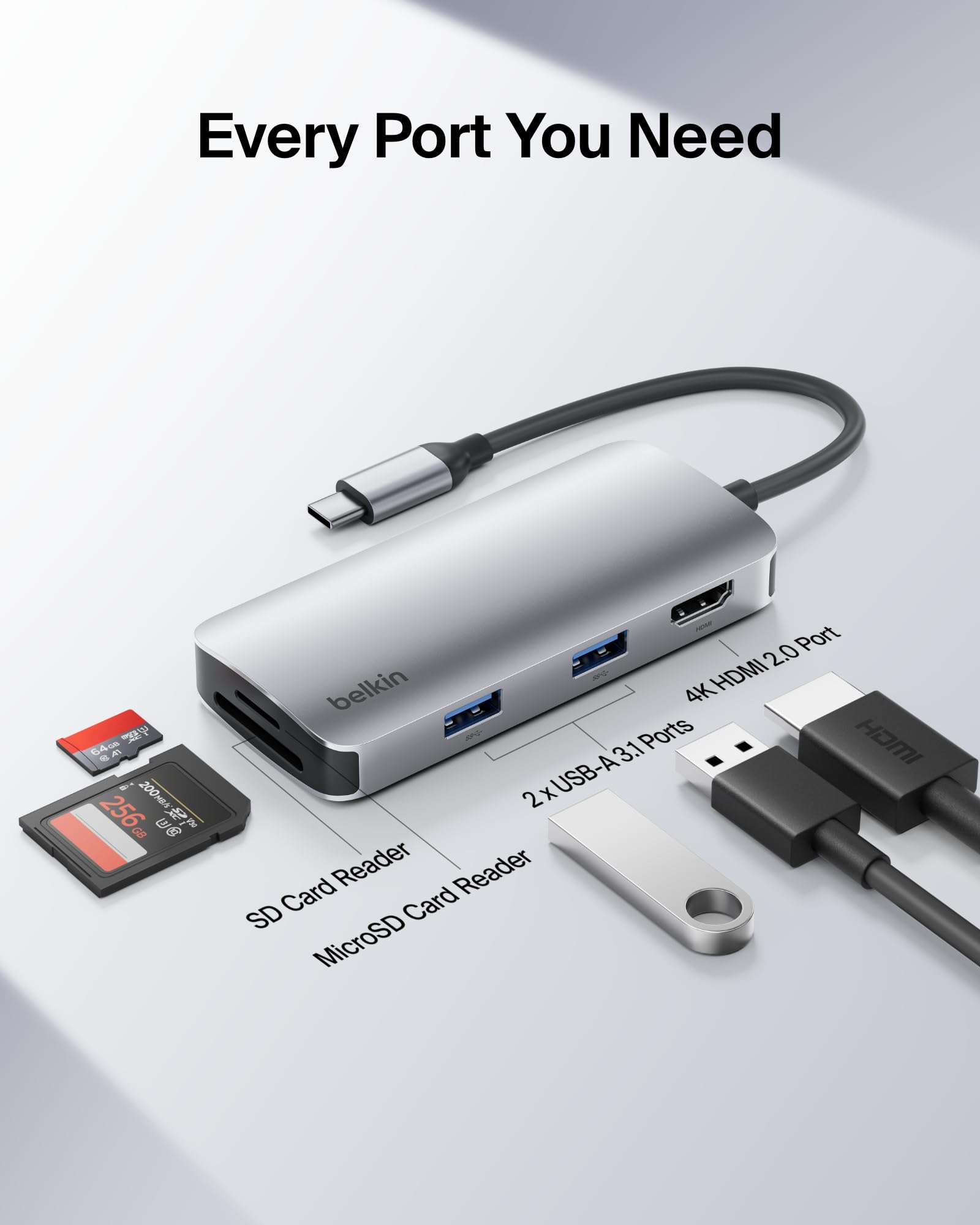 Amazon.com: Belkin USB-C Hub, 5-in-1 Multiport Adapter - USB-C