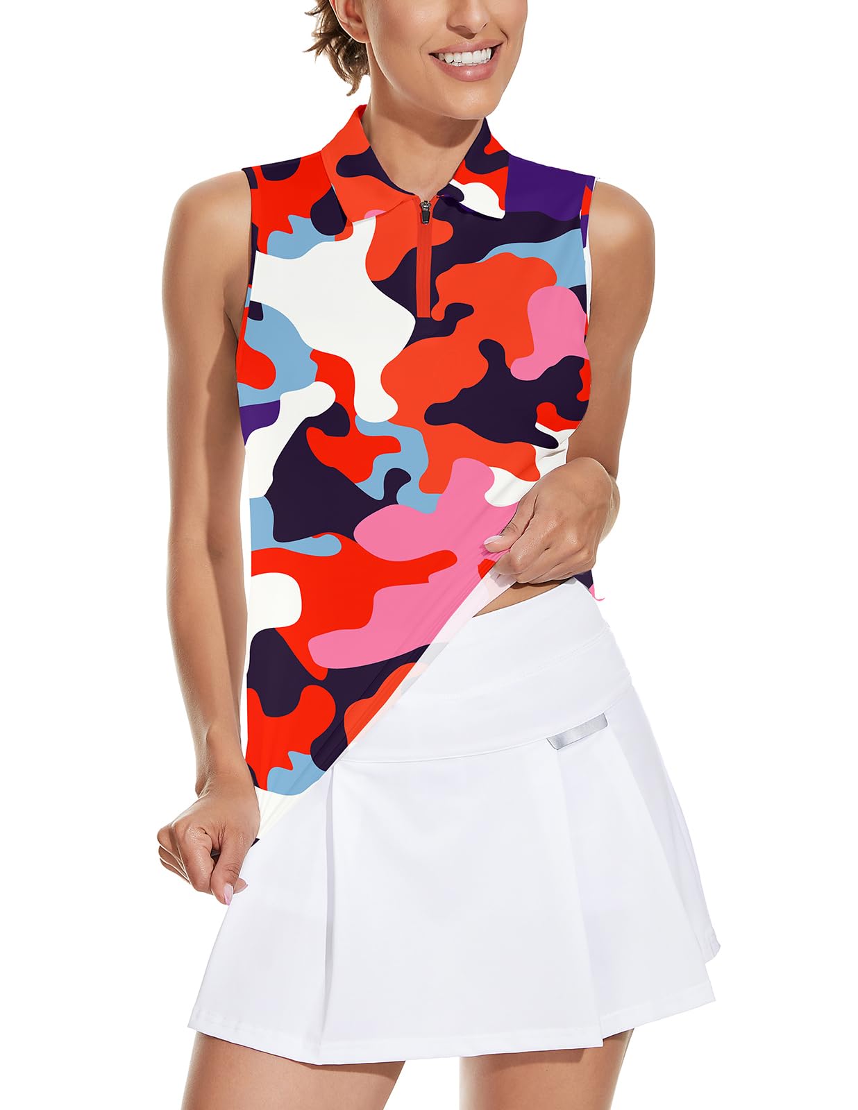 Soneven Women's Sleeveless Golf Top Floral Athletic Polo