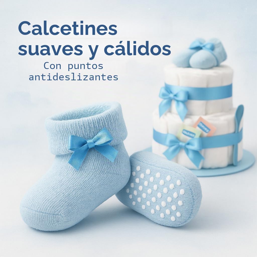 Tarta de pañales para niño de 2 pisos en azul con calcetines para bebé, regalos para el nacimiento para la madre, bautizo o fiesta de bebé, idea de regalo con pañales recién nacidos, incluye tarjeta