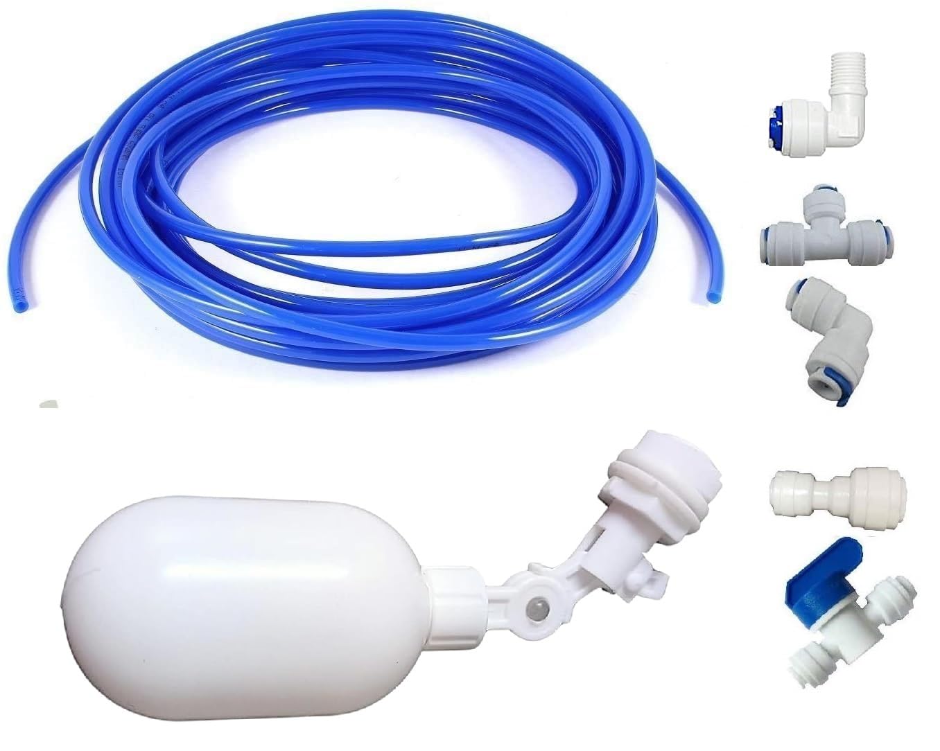 Non Electric Float Valve for Dispenser RO with 1/4 inch RO Pipe 10 Mtr + Push in to Connect Fittings 1/4" Ball Valve + QC Elbow (Blue)-image-43