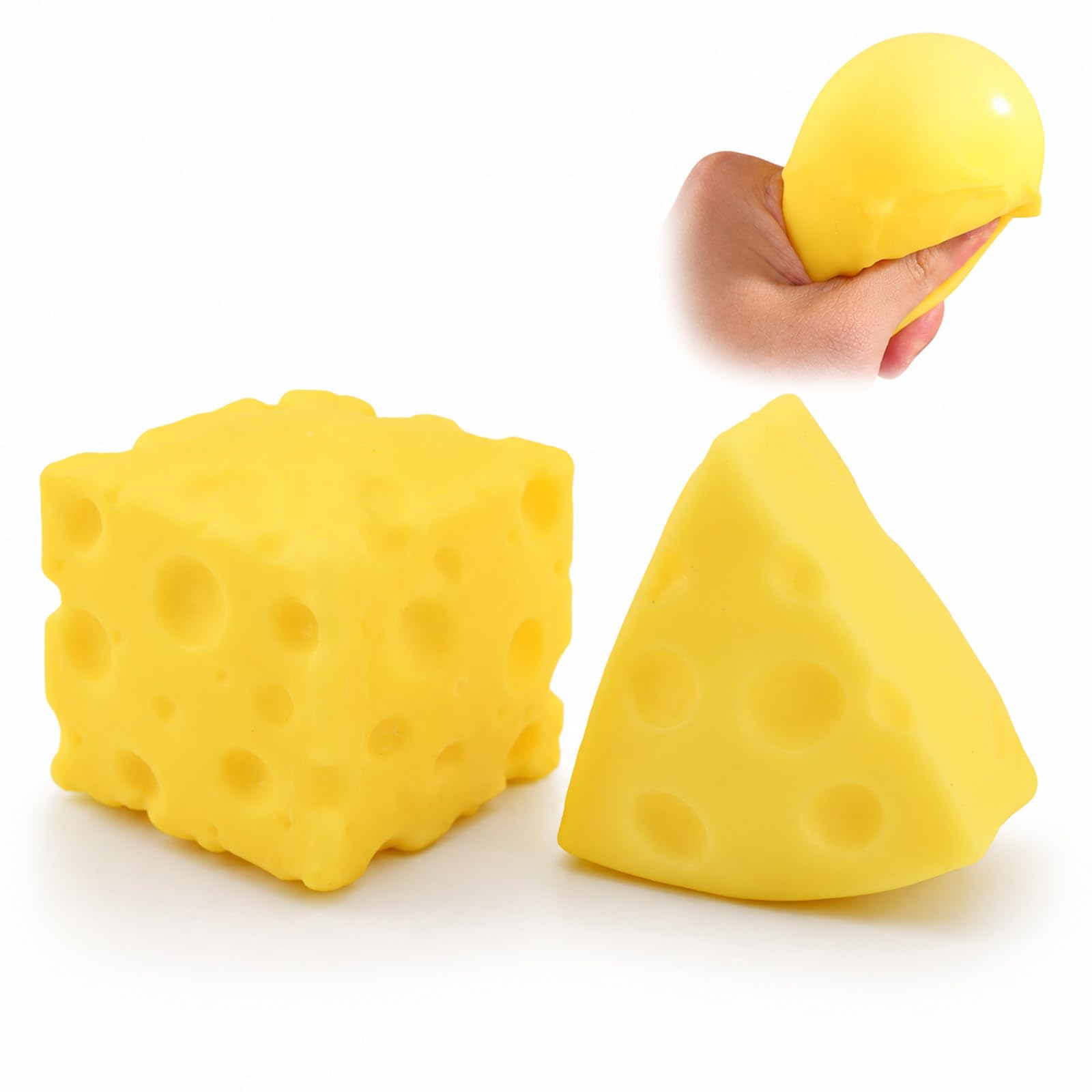 2 Pcs Cheese Squishy Set, Square + Triangle Soft Slow Rising Fidget Toy, Realistic Cheese Block Stress Relief, Portable Sensory Toy for Adults Office Home