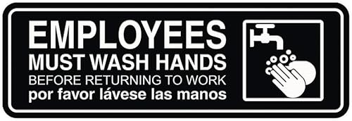 Standard Employees Must Wash Hands - Letrero para puerta/pared, color negro, pequeño