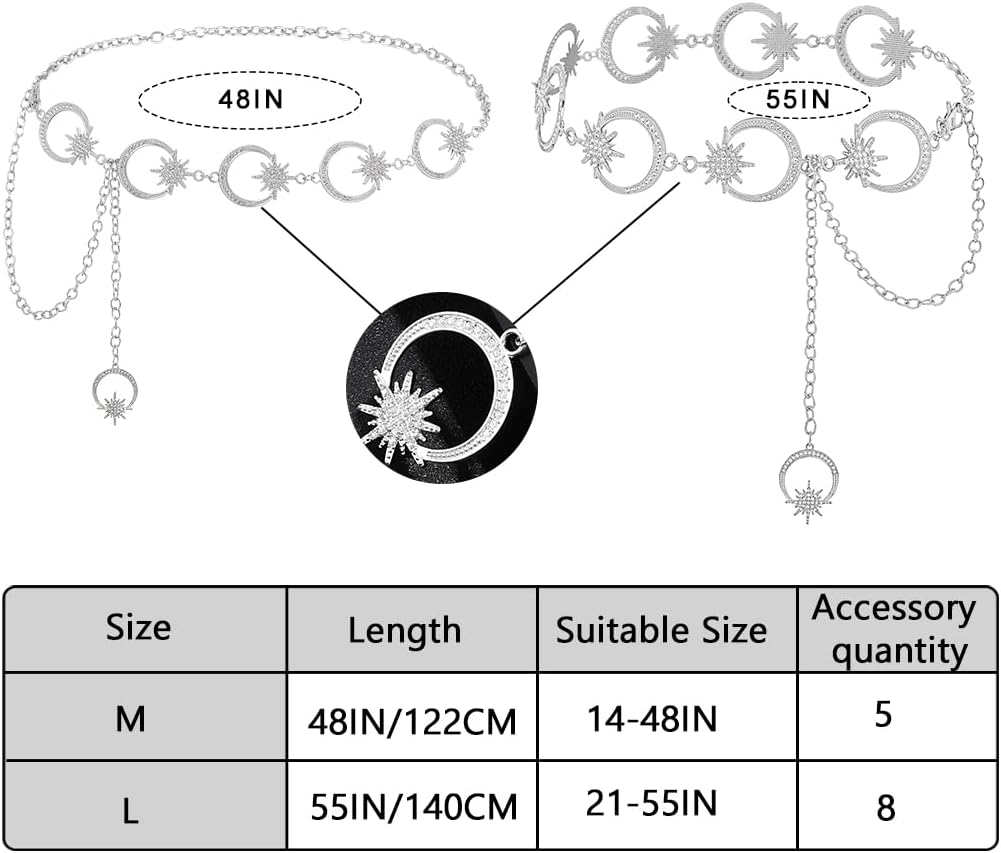ELABEST Rhinestone Moon Star Chain Belts Sparkly Crystal Dimonad Waist Belts Adjustable Metal Moon Star Chain Belt for Women - Image 4