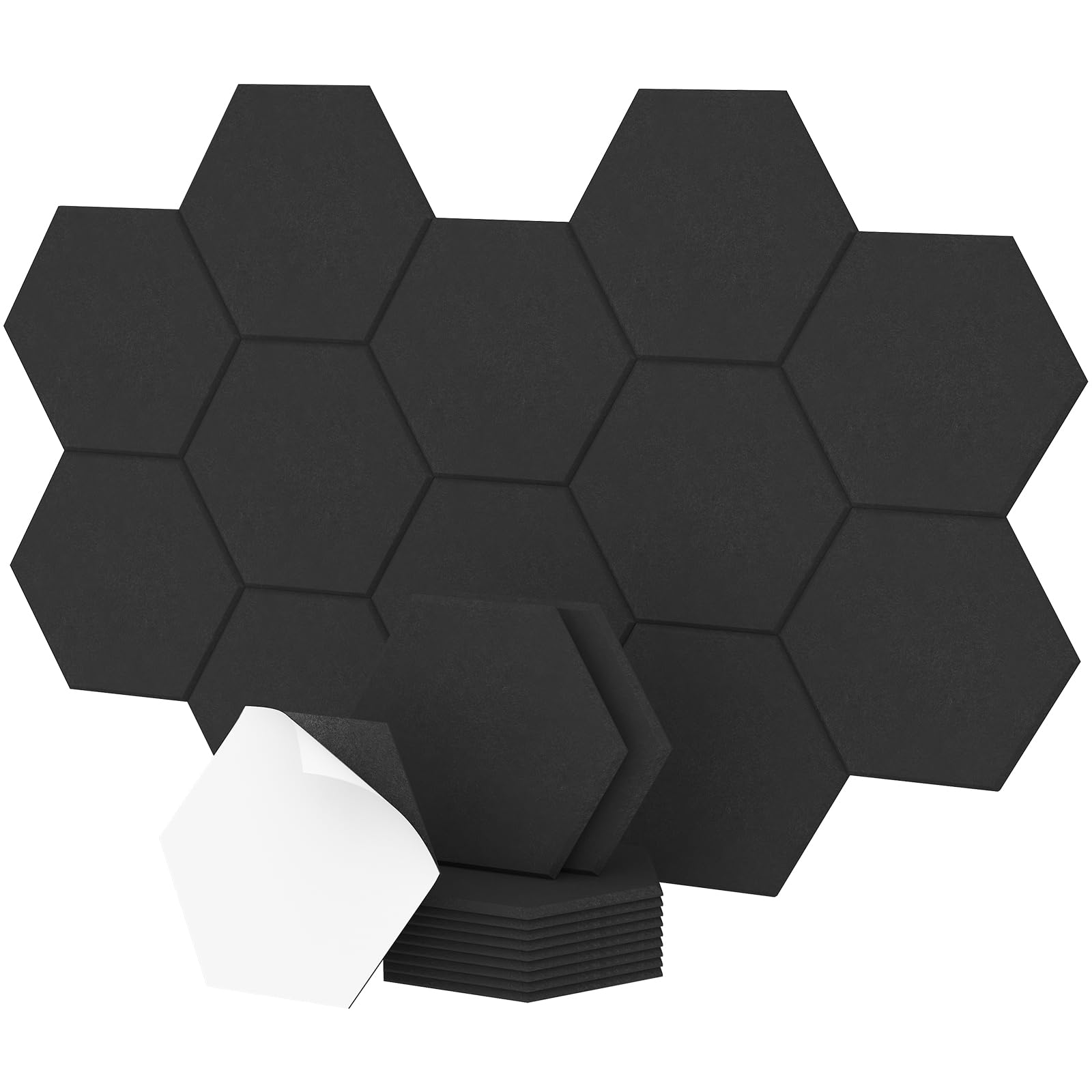 12 Pack Hexagon Acoustic Panels, TONOR 12"x 10"x 0.4" High Density Sound Proof Panels for Walls, Sound Deadening Insulation Treatment Foam Panel, Sound Absorbing Padding for Studio, Office, Home Black