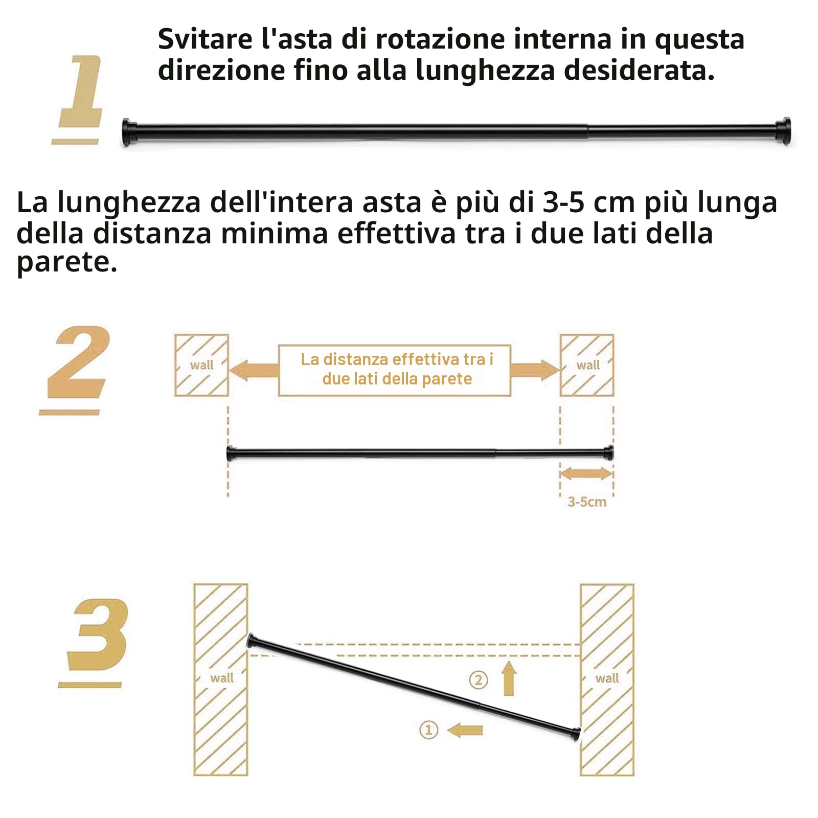 Bastone per Tenda a Pressione Bastone a Pressione per Tenda Senza Forare, Estensibile per Bagno Doccia Camera Tende, Lunghezza 85-160 cm, Ø25 mm, Bianco