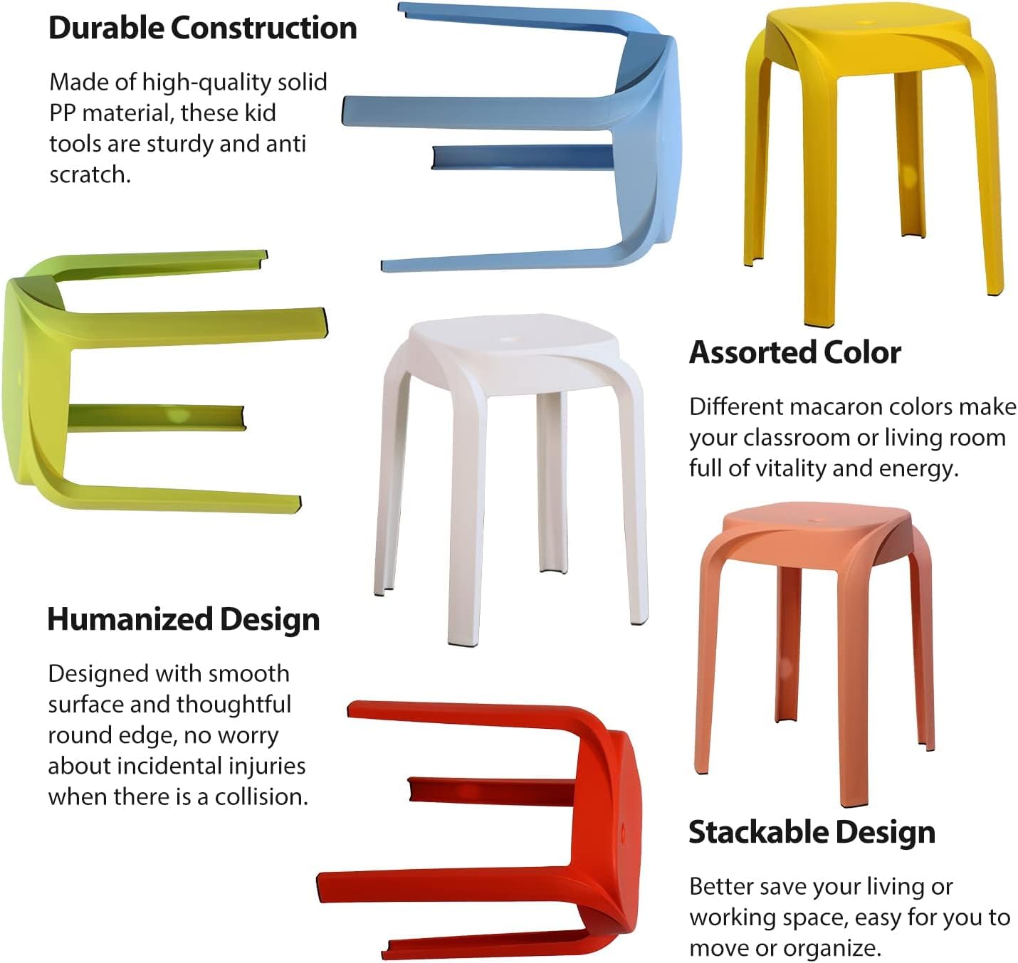 PRIVATE GARDEN Plastic Stackable Stool, 17.75" Portable Nesting Stools Stackable Backless Barstools Multipurpose School Classroom Decoration Furniture Stools for Home, Classrooms Pack of 5