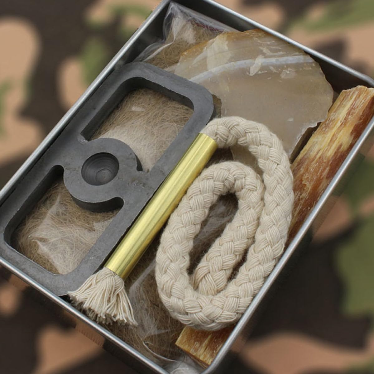 Healeved Kit para Hacer Fuego con Cuerda de Algodón, 1 Juego de Metal para Cocina y Camping, Accesorio de Supervivencia al Aire Libre