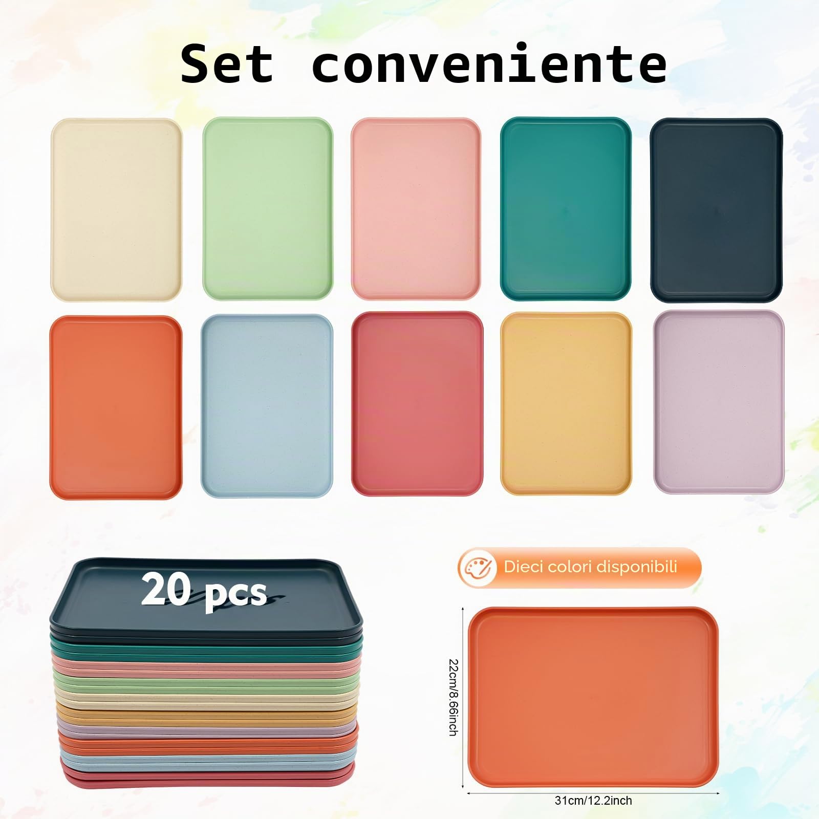 MINRS 20 vassoi rettangolari da portata per fast food, 31 x 22 cm, in plastica, riutilizzabili, per ristoranti, caffetterie, cucina (10 colori)